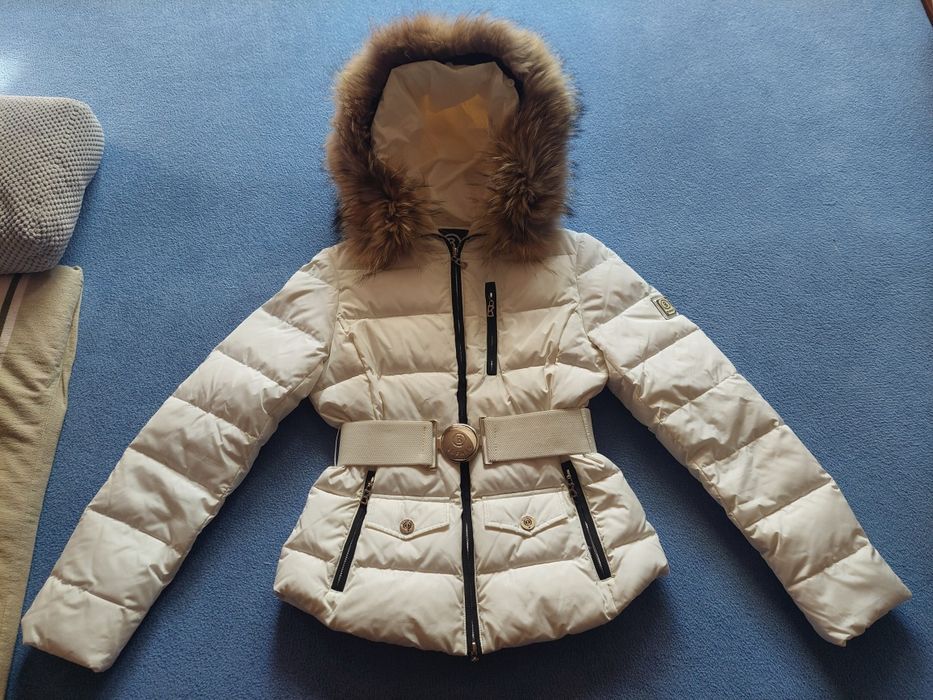 Kurtka biała zimowa puchowa używana jako narciarska Bogner