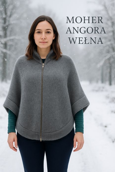 Piekne welniane ponczo Massimo Dutti wełna angora moher