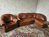 REZERWACJA Solidna skórzana kanapa i dwa fotele świetna baza do renowa