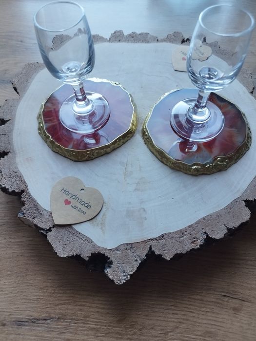 Rękodzieło Podkładki z żywicy epoksydowej karmazyn ze złotem