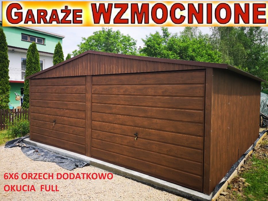 Garaże,garaż blaszany 6x5,6x6 ORZECH panel poziomy PRODUCENT