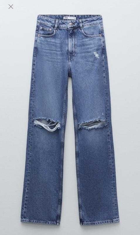 Прямые широкие джинсы с дырками ,рваные  ZARA(36,38 р)