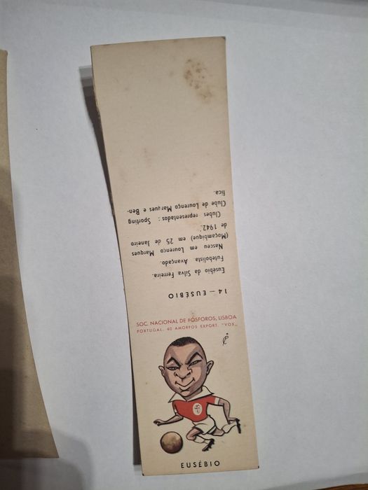 Eusebio rara caricatura tipo cromo carteira fosforos