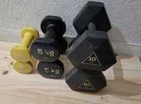 kit halteres 10kg hexagonal em borracha, halteres 2kg e 5kg vinil e