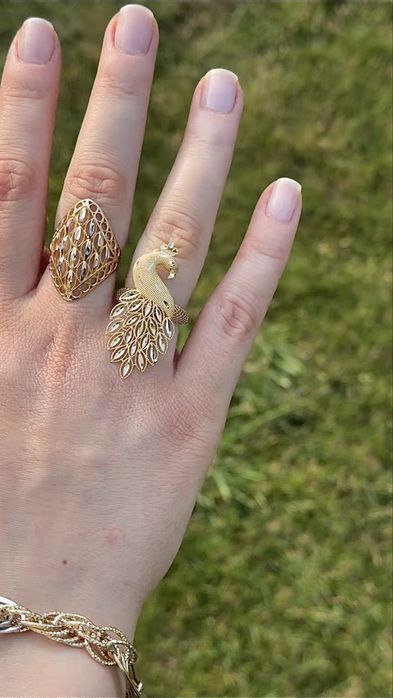 Przepiękny ażurowy, złoty pierścionek paw 585