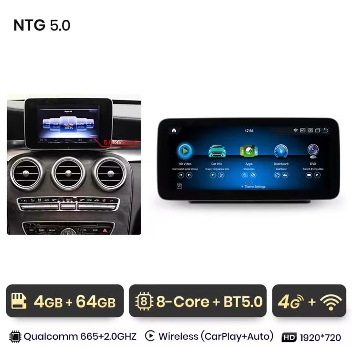 Rádio 10,25" Android Mercedes Classe C Carplay GPS 4/64GB 8-core NOVO