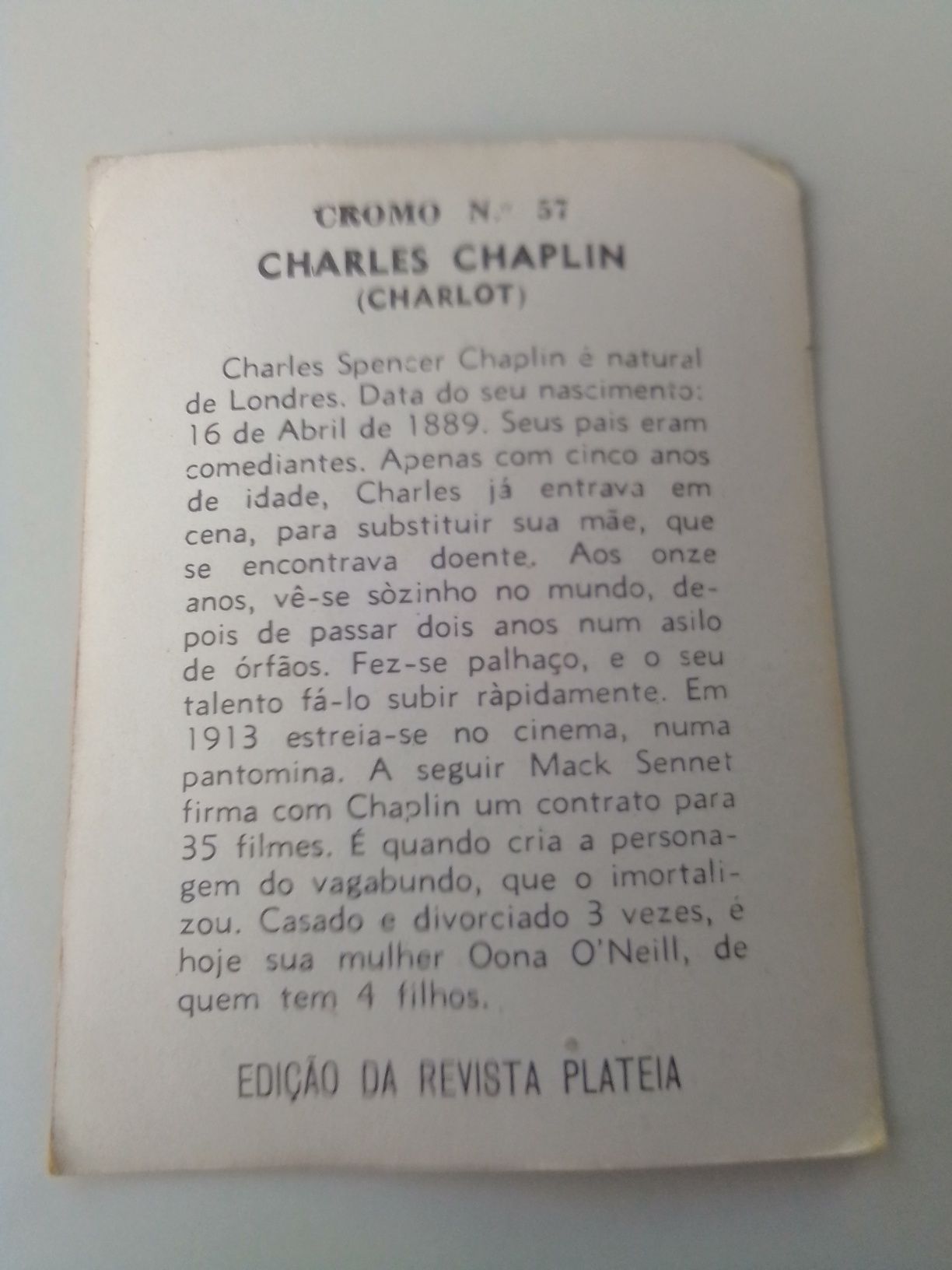 Cromo charly Chaplin só 4€