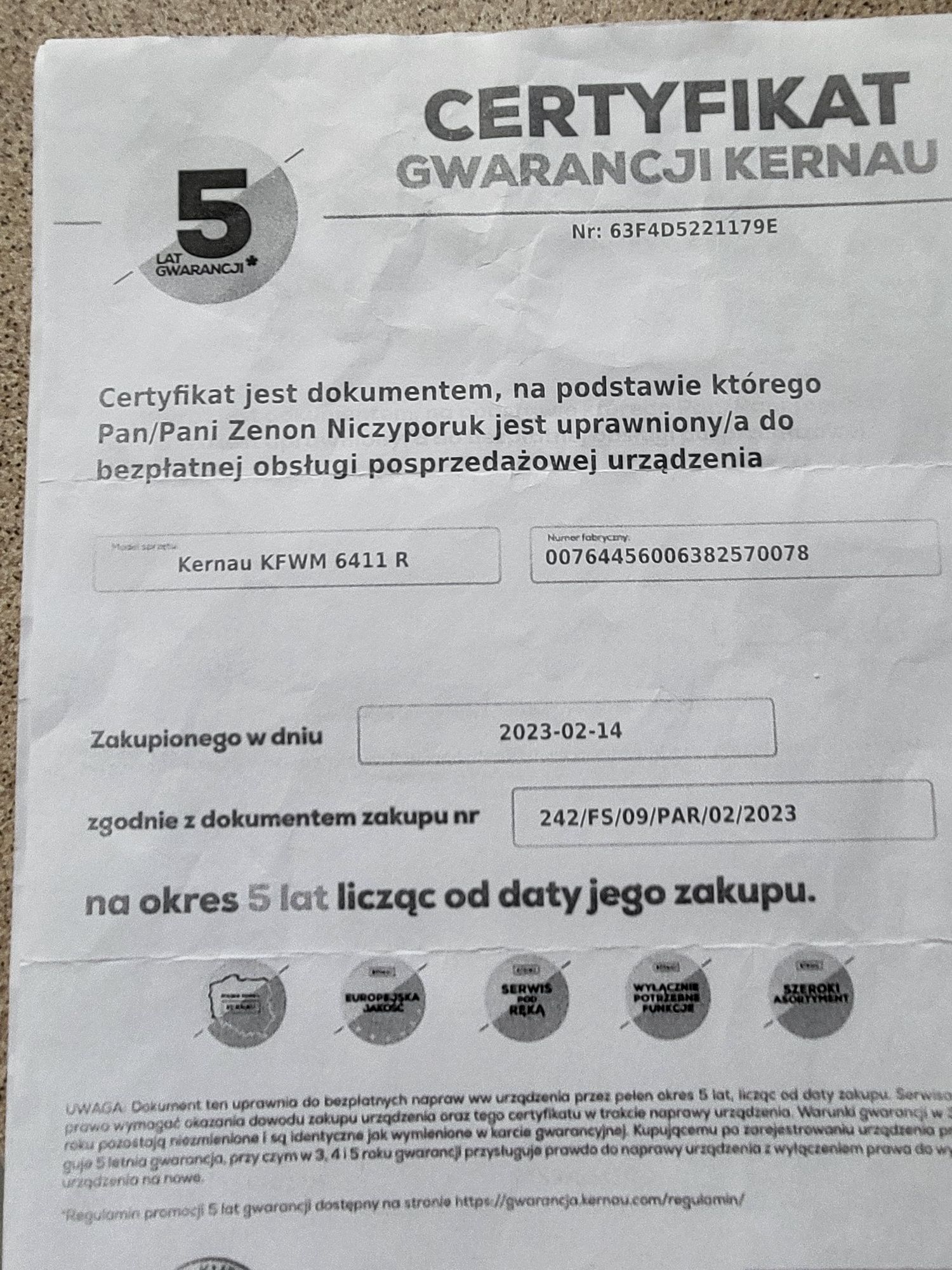 Pralka wolnostojaca na gwarancji fabrycznej