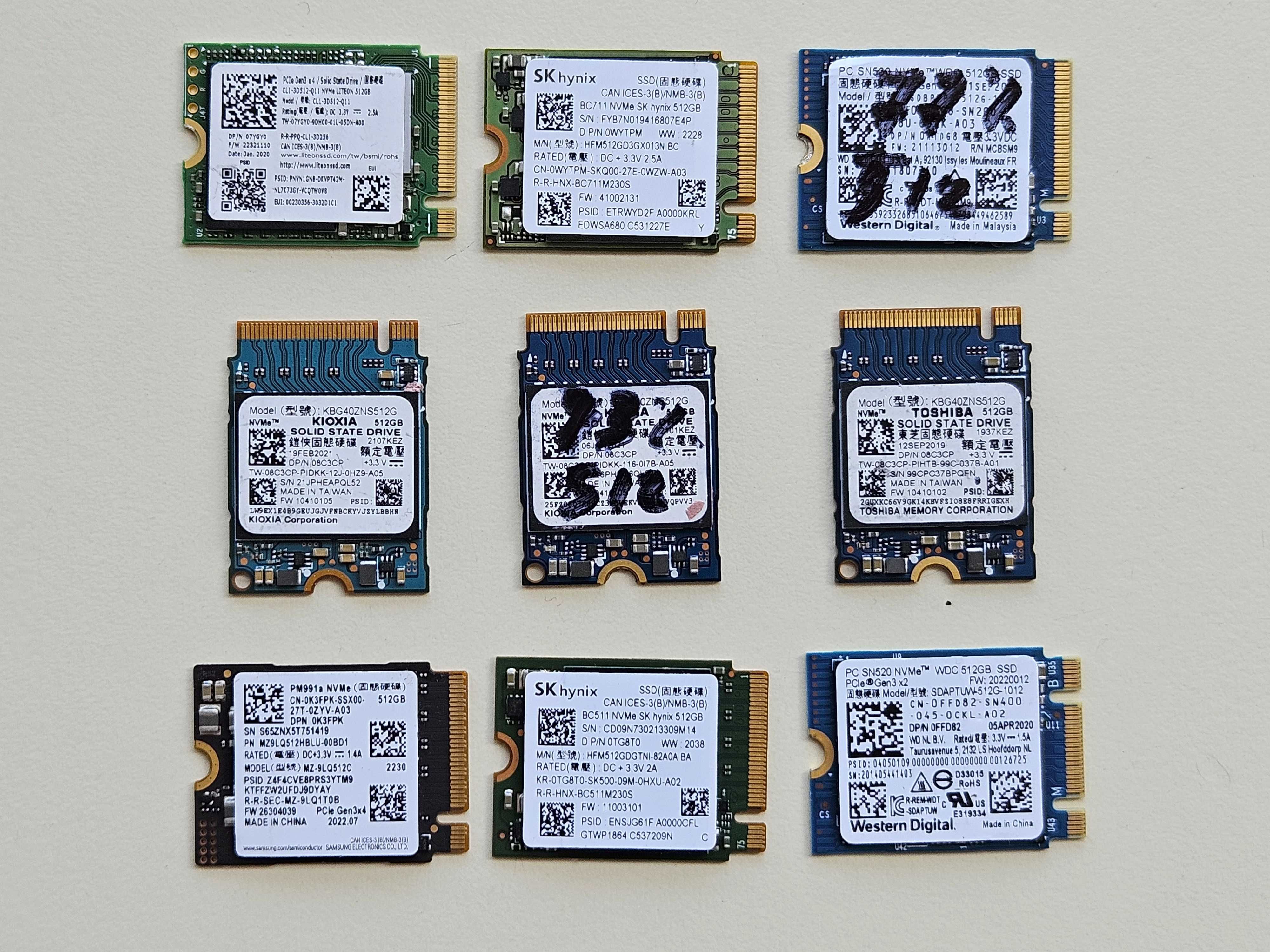 SSD 512Gb M.2 2230 NVMe PCIe 3.0 x4 Hynix WD KIOXIA