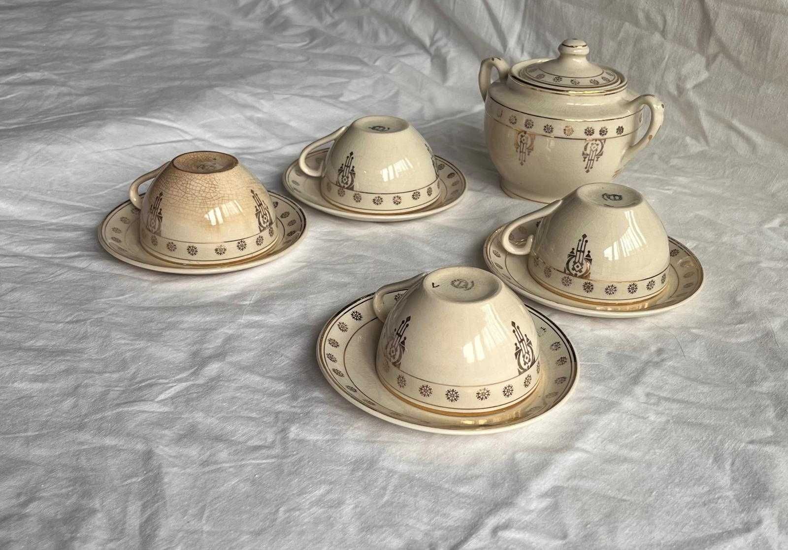 Conjunto raro de chávenas e açucareiro Sacavém Gilman