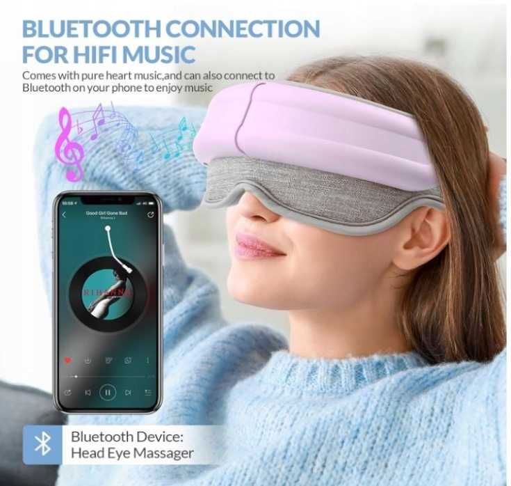 Mafiti Masażer do Oczu z Ciepłem, Wibracją i Bluetooth - Relaks i Ulga