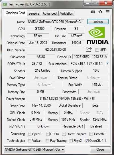 Видеокарта Asus PCI-Ex GeForce GTX 260 896 MB GDDR3 (448bit)