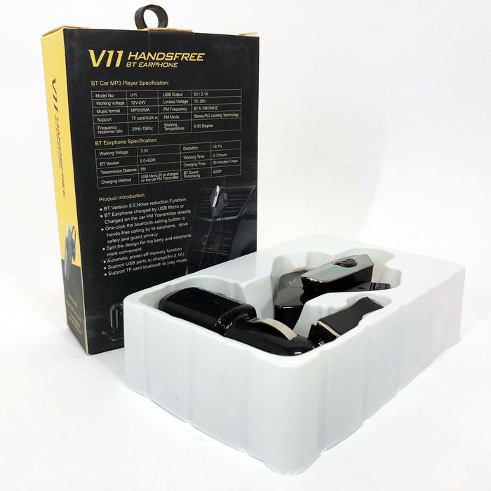 Трансмітер FM V11 BT з Bluetooth гарнітурою модулятор, блютуз фм перед
