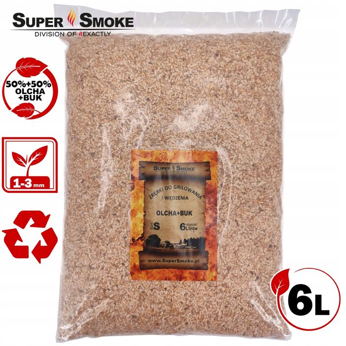 Zrębki Wędzarnicze Super Smoke OLCHA+BUK KL- 02 (1-3mm) S 6L Borniak