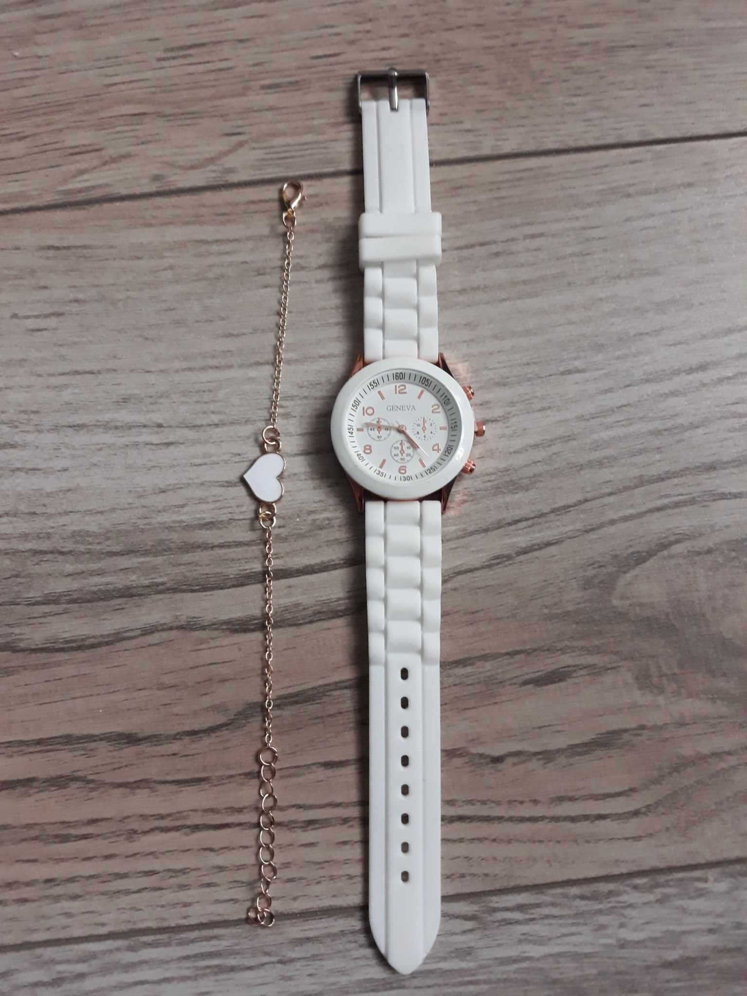 Zegarek biały+ bransoletka z sercem