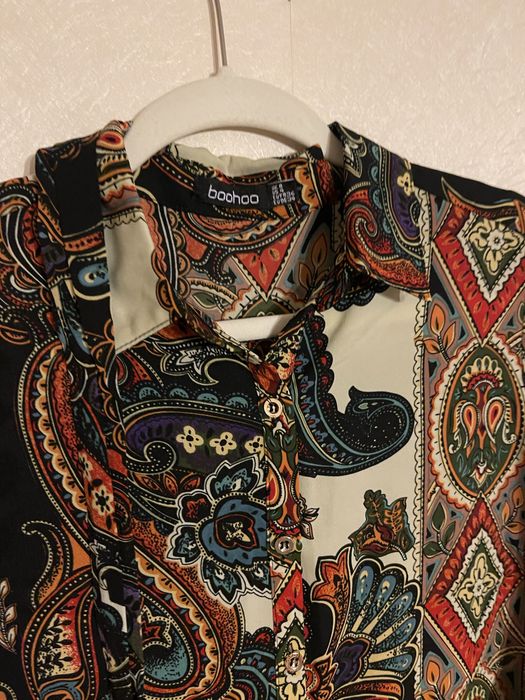 Tunika z paskiem sukienka długi rękaw kolorowa Boohoo rozmiar 36