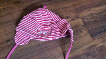 Różowa czapeczka bawełniana dla dziewczynki obwód głowy 45-48 cm