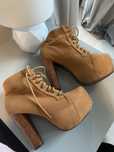 Botki karmelowe na obcasie rozm. 37 camel nity lity