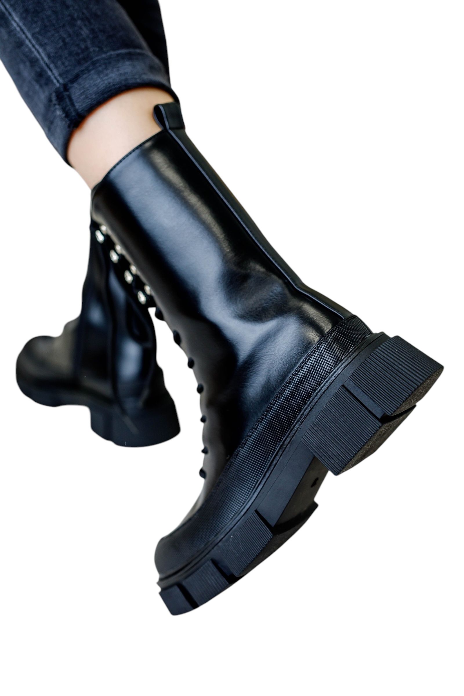 Buty damskie botki glany rozmiar 41 wysokie sznurowane czarne bikery