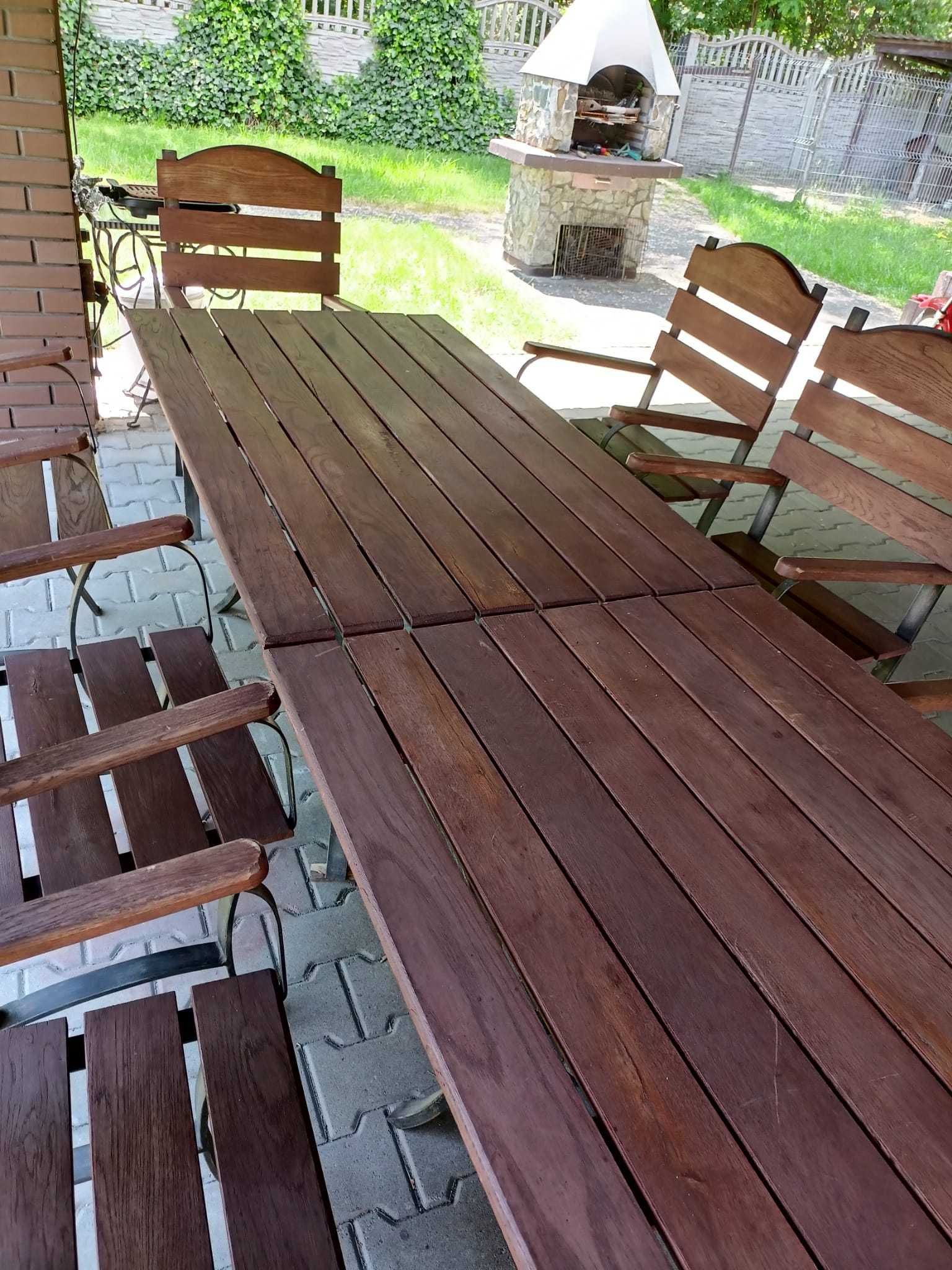 Ogródek piwny meble ogrodowe  stoły krzesła stal kuta drewno dębowe