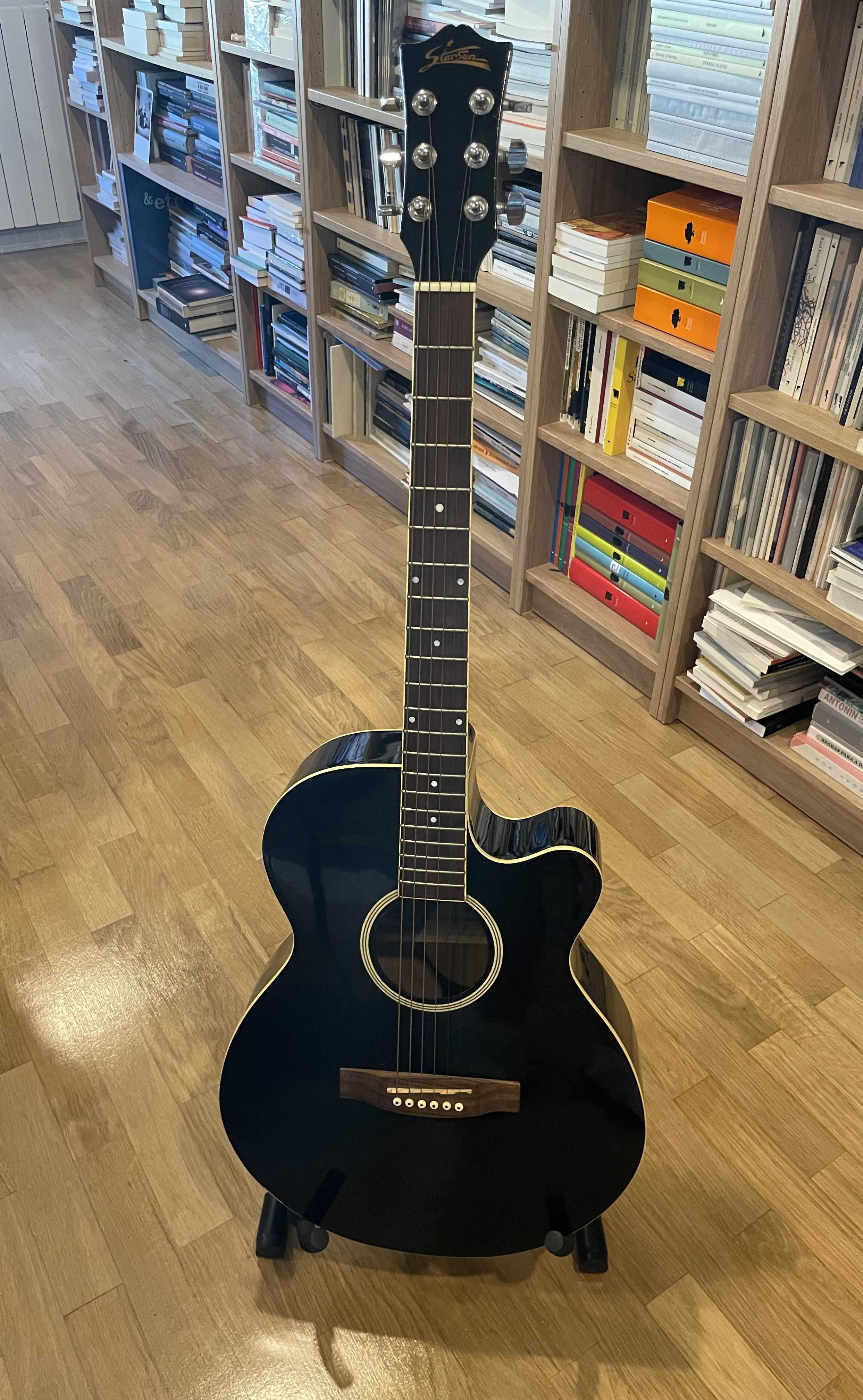 Guitarra Folk Electroacústica Starsun preta (cordas de aço)