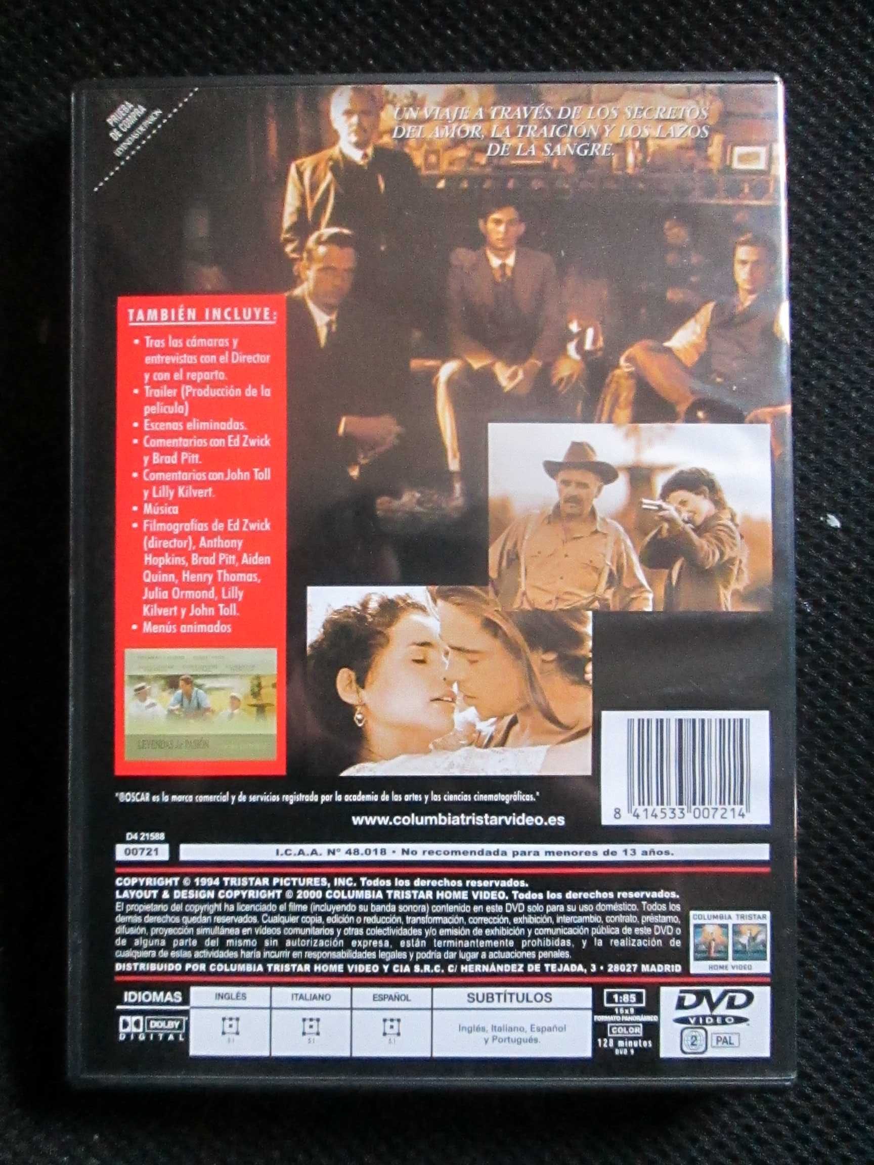 DVD Lendas de Paixão, com Julia Ormond, Brad Pitt, Anthony Hopkins