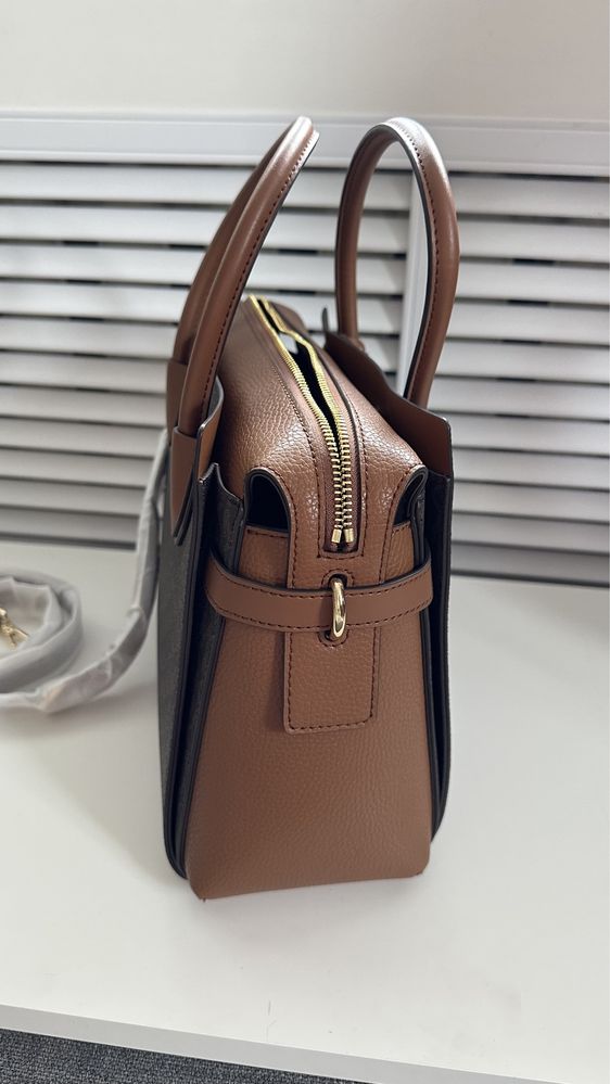 Коричнева сумка Mercer Medium Satchel Brown Logo Michael Kors