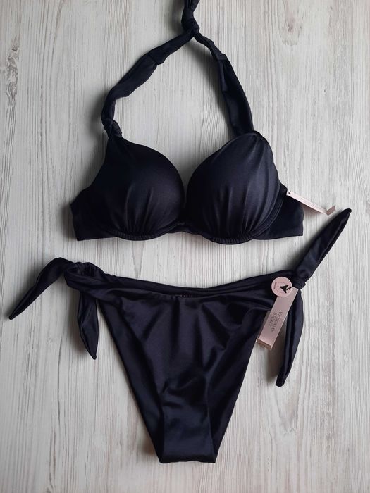 Черный купальник бандо пуш-ап с топом Victoria's secret оригинал S XS