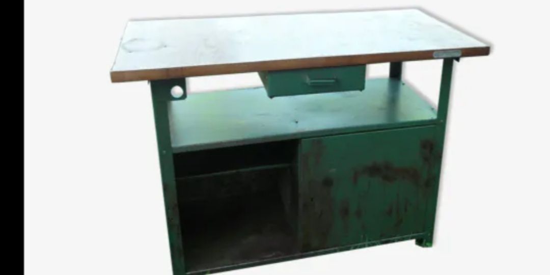 Stół roboczy szafka warsztatowa metalowy blat gruba sklejka vintage