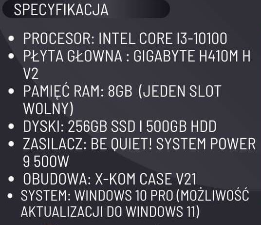 Komputer stacjonarny - i3-10-th/256SSD i 1TB HDD/ real foto  - czytaj