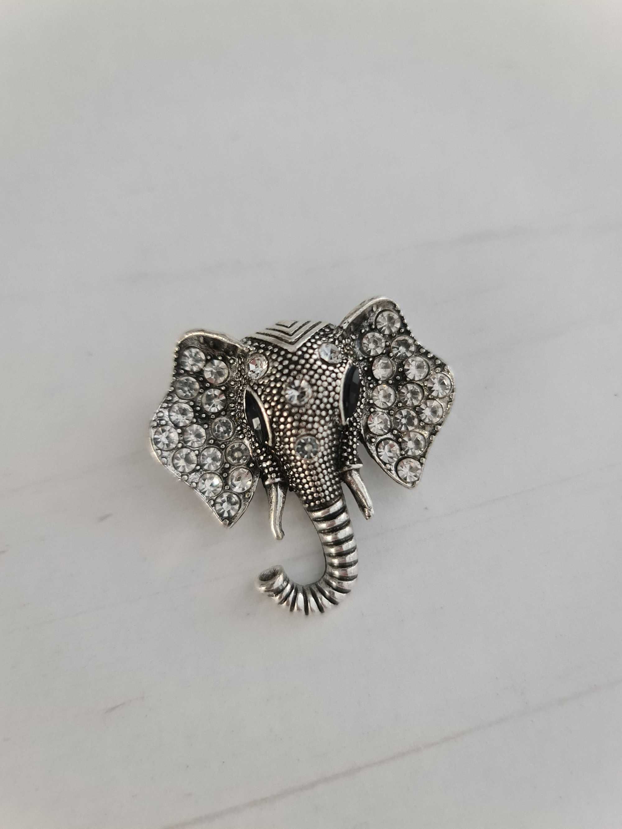 Broszka broszki słoń papugi cyrkonie srebrna złota