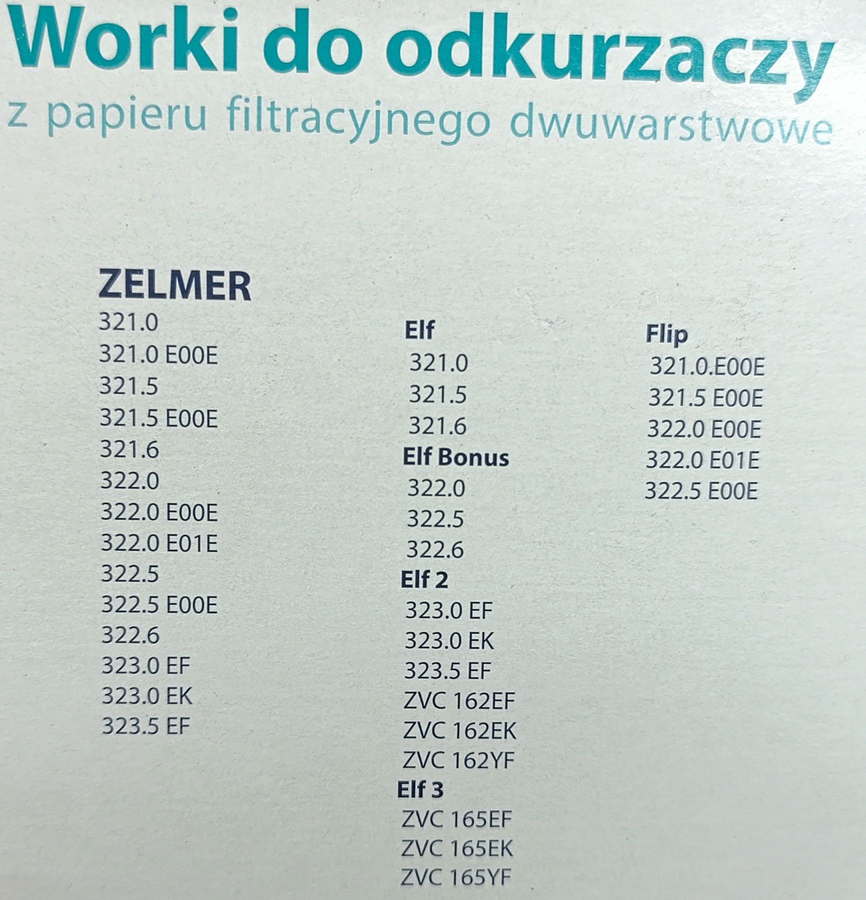 Worki do odkurzacza Zelmer 6 sztuk + 1 filtr