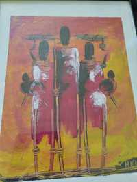 Obrazek malowany ,przywieziony z Afryki (Kenia) oryginalny