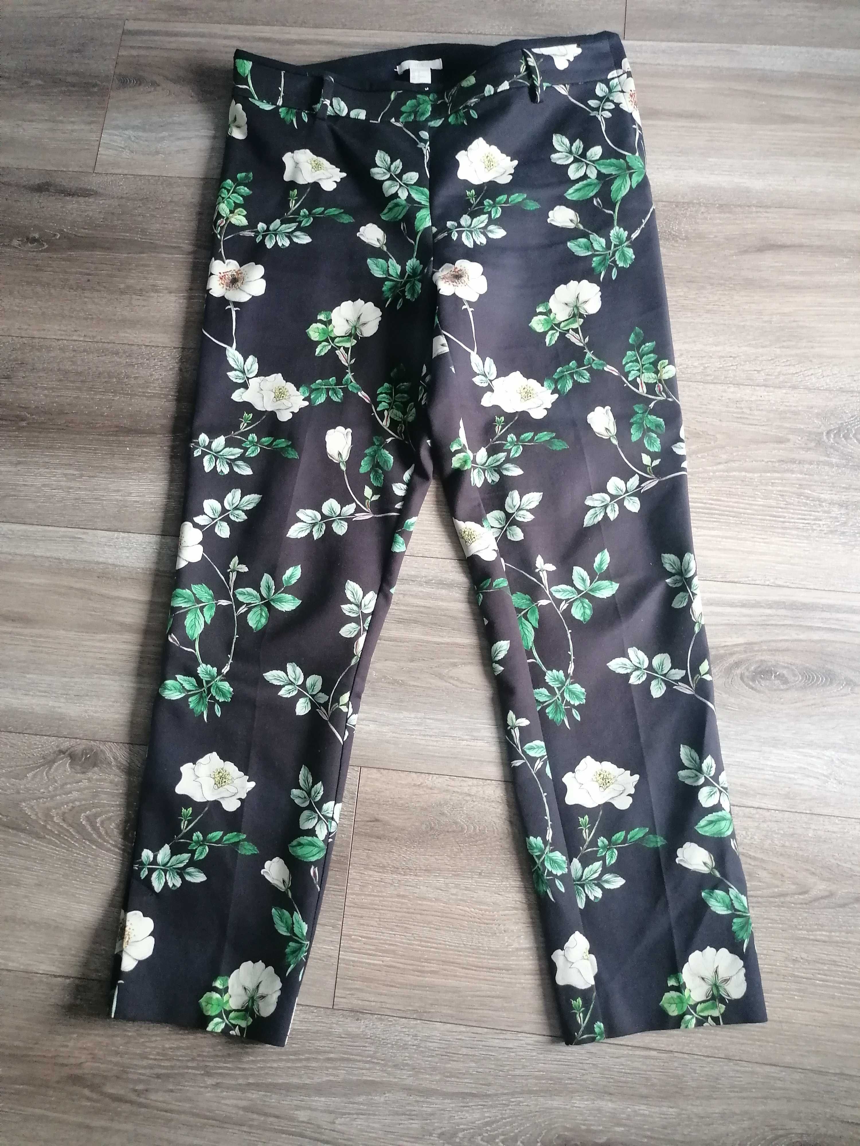 Spodnie damskie cygaretki w kwiaty H&M 42, M L