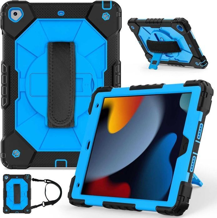 CSHNB etui 360 pancerne iPad 10.2'' 7/8/9 gen uchwyt pasek niebieskie