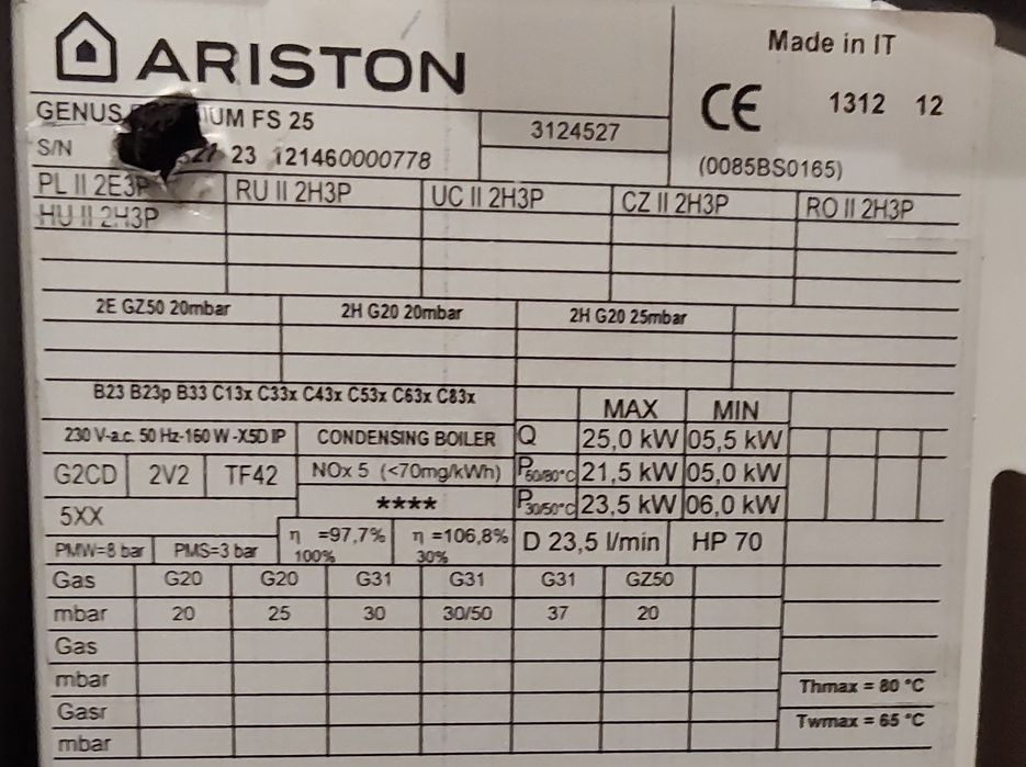 Ariston Genus Premium FS25: Clima Manager, pompa, siłownik, panel