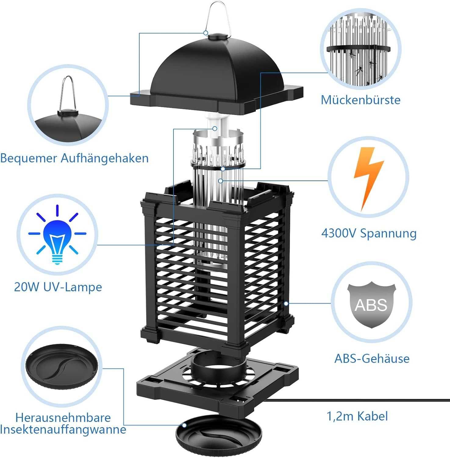 PALONE Elektryczna lampa owadobójcza 20 W 4300 V lampa przeciw komarom