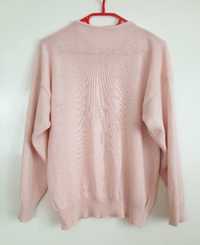 Oversize używany tani pudrowy róż sweter sweterek haft kwiat s m l 34