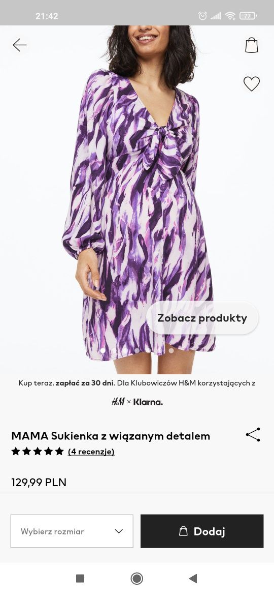 Sukienka ciążowa h&m Mama 36/38 s/m