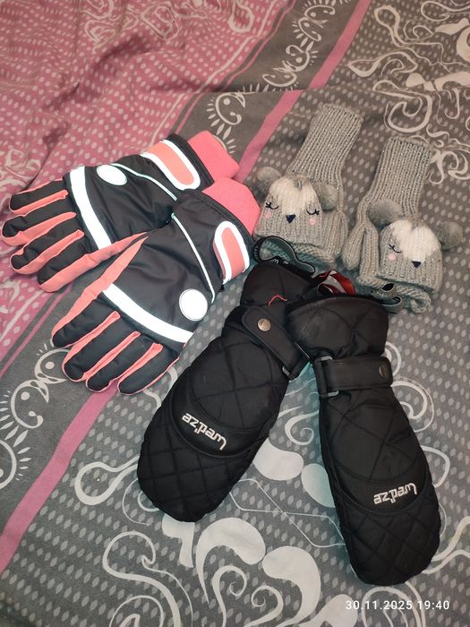 Zestaw zimowy 2x  kurtka, spodnie, rękawiczki czapka dziewczynki