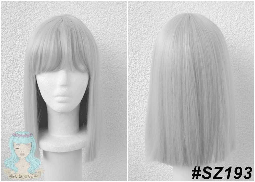 Krótka szara peruka z prostą grzywką bob cosplay szary wig siwa siwy