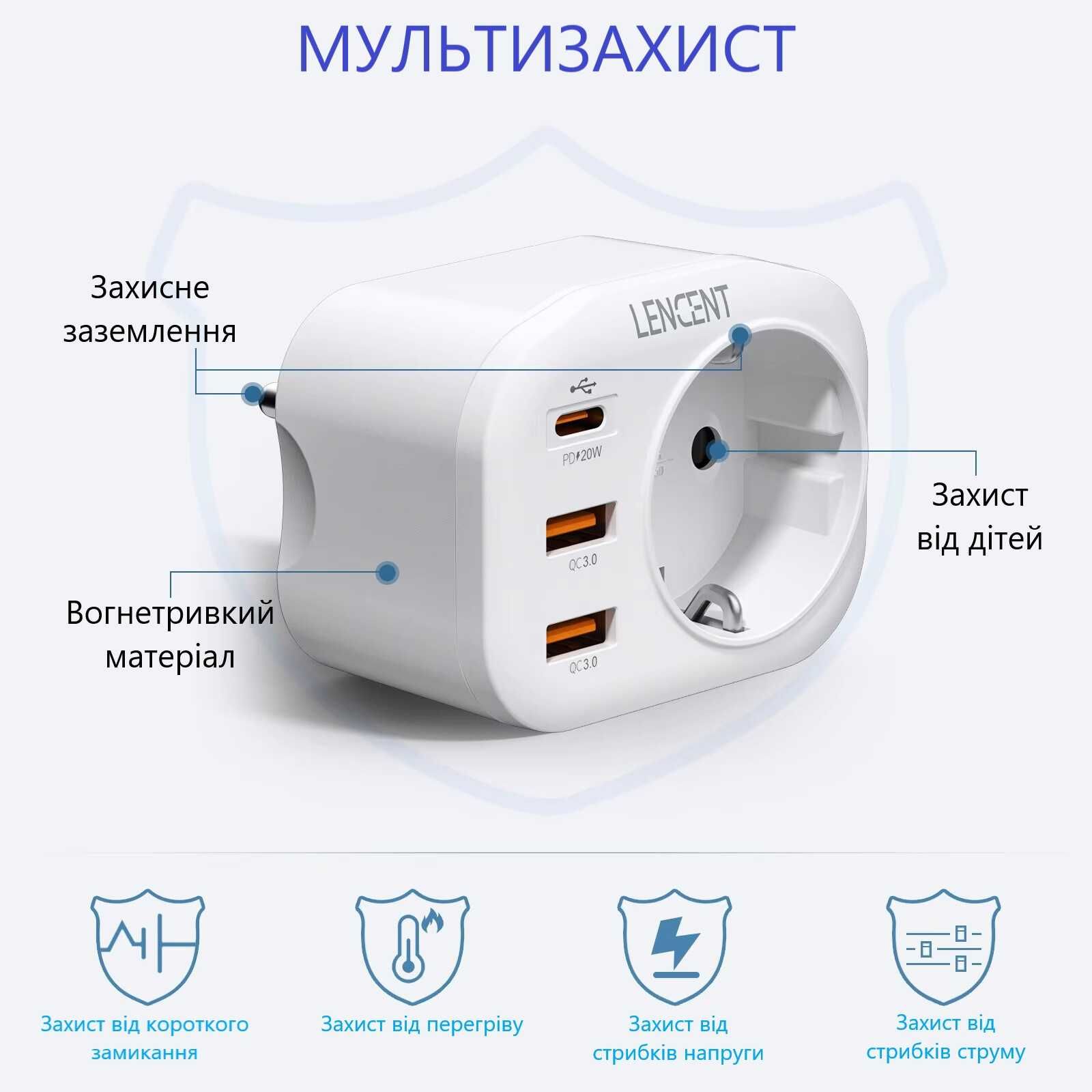 Мультирозетка з USB type-c. Мультирозетка LENCENT. Мережевий фільтр