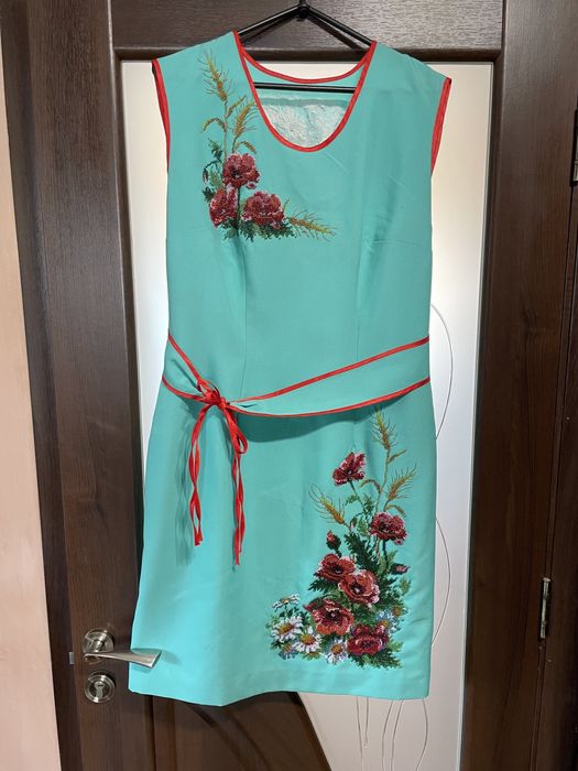 Плаття бірюзовий (ручна вишивка) бісер. Габардин, Чеський бісер
