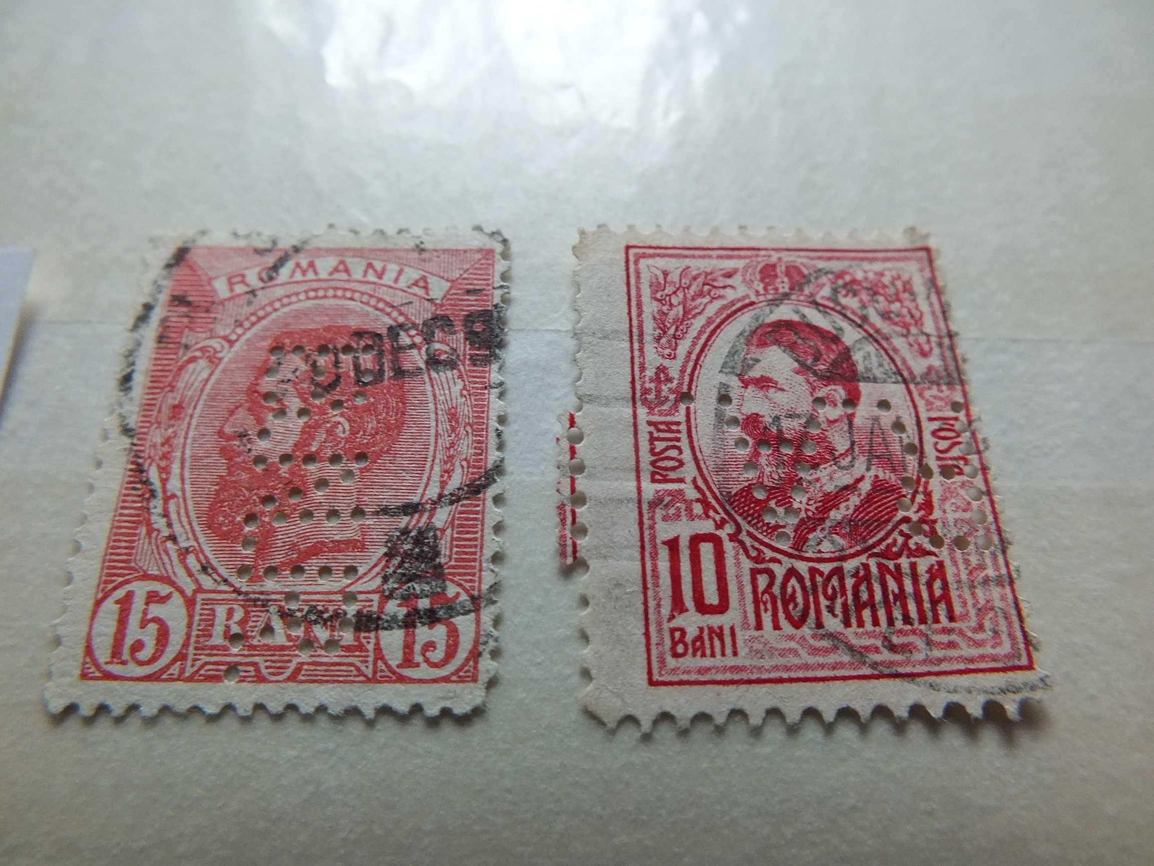 2szt. znaczki Mi104/1893r.,Rumunia Mi223/1914r.,DZIURKOWANE-PERFIN