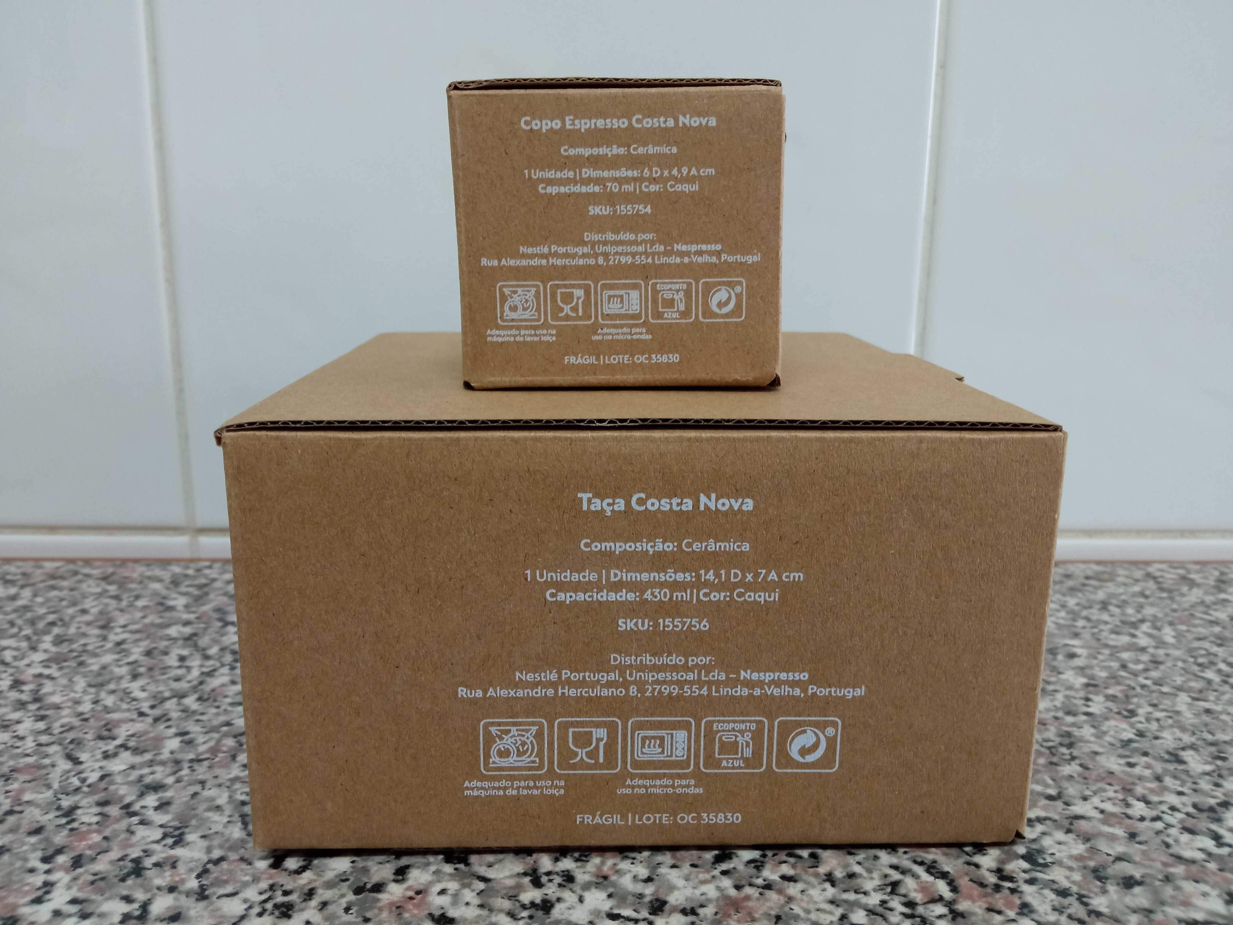 Taça e chávena de café Nespresso, cor caqui, da Costa Nova, novas