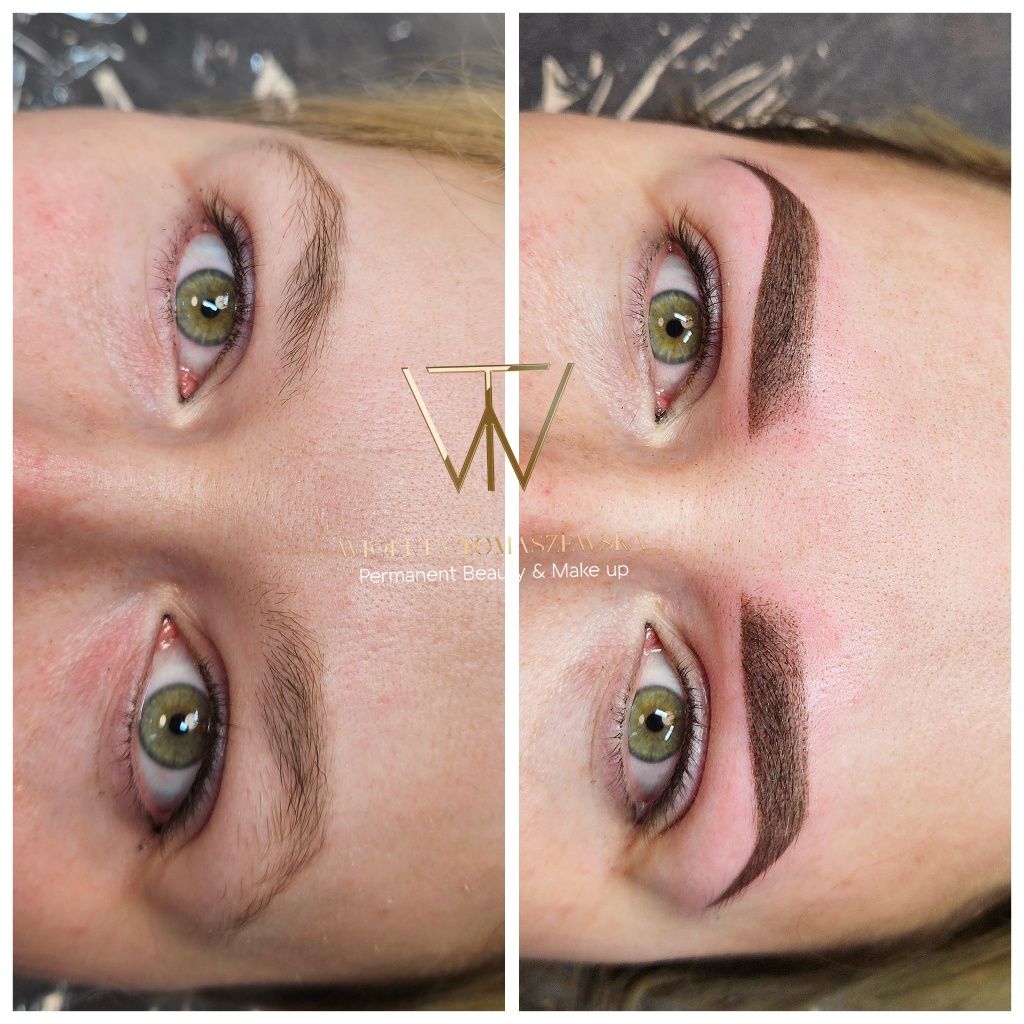 Brwi permanentne maszynowe. Ombre. Microblading, Powder effect.