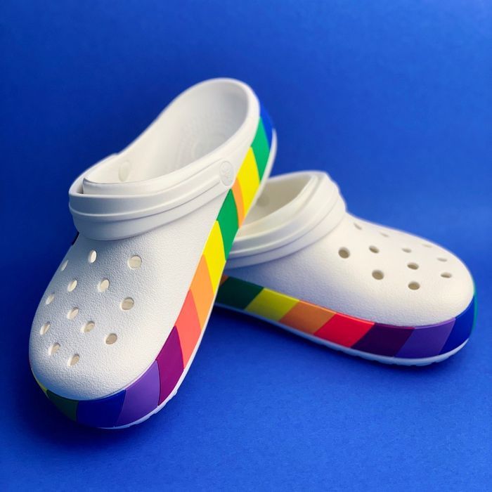 Новинка лета! Кроксы Crocs Crocband Rainbow Block с радужным принто