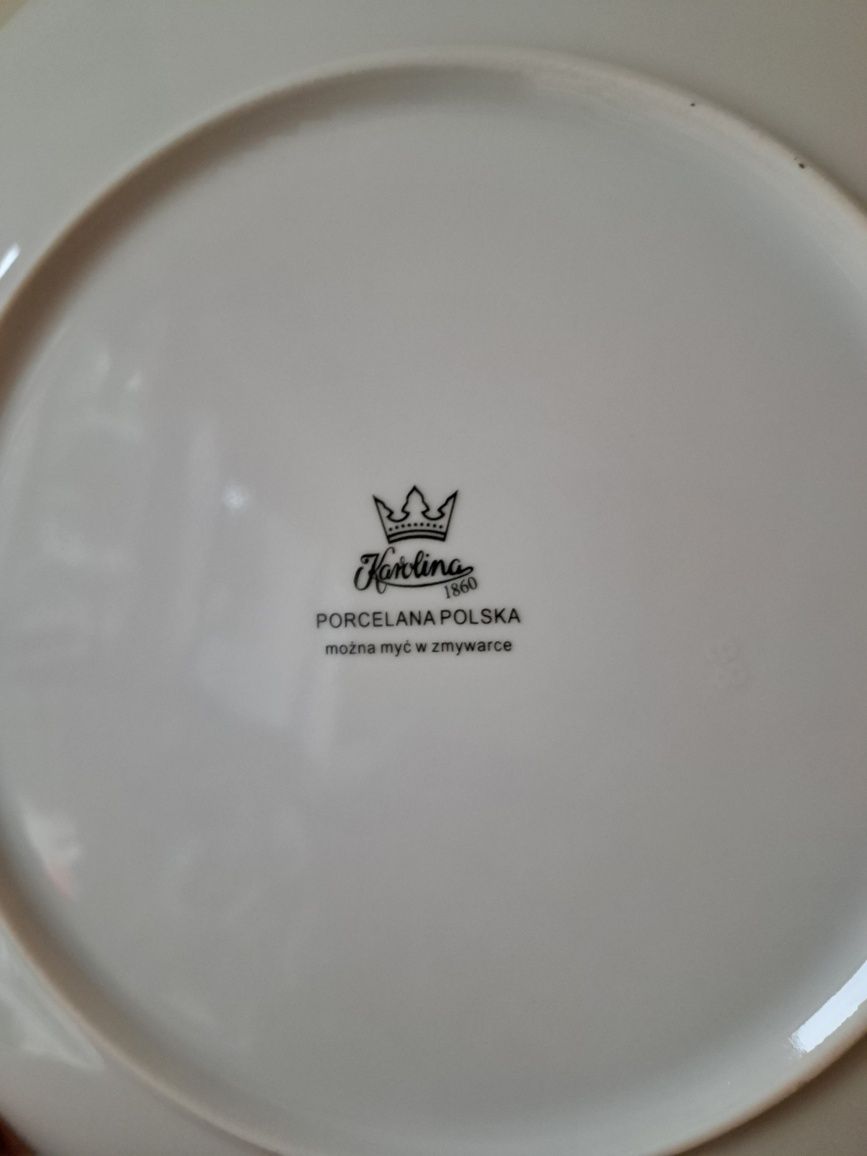 Zestaw komplet 6 talerzy porcelana Karolina szare złote duze