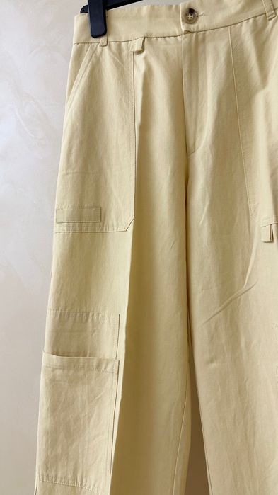 Лляні жовті брюки ZARA прямі на талію льон льняные желтые котон осень