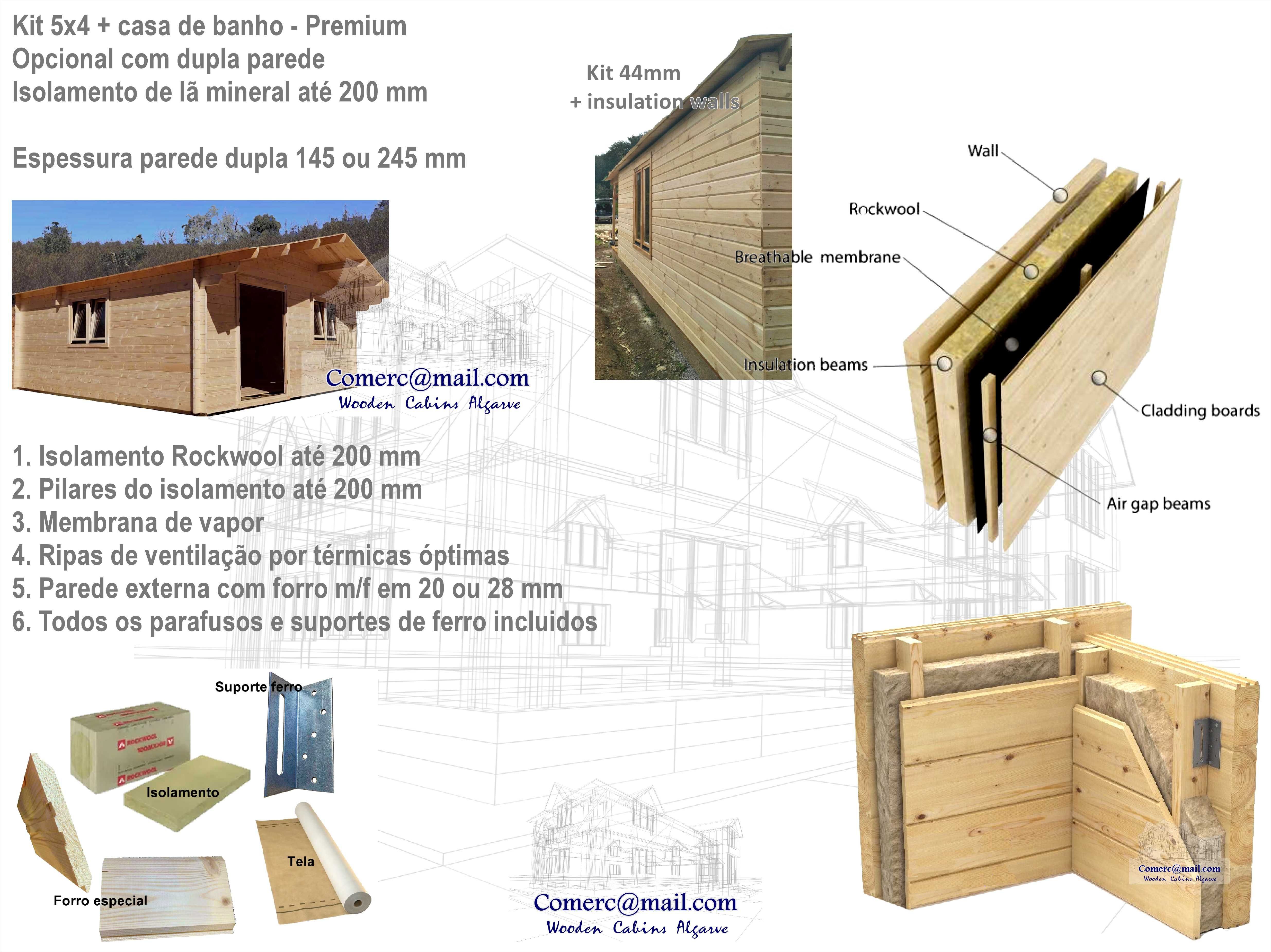 Casa madeira 5x4 Sala - Casa de banho - Área coberta 27m²